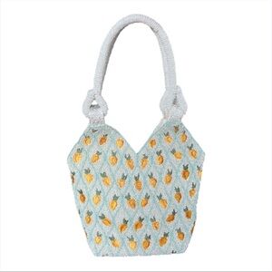Viral Beaded Lemon Pattern HandBag Made in India Light Blue and Yellow NWT